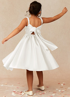 Azazie Cutie Pie Flower Girl Dresses Ivory A-Line Pleated Matte Satin Dress image2