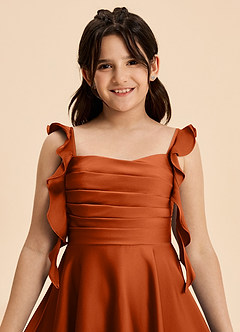 Azazie Kira Junior Burnt Orange A-Line Ruched Stretch Satin Dress image8