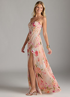 Azazie Holly Final Sale Green Fern Floral A-Line Ruched Chiffon Dress image5