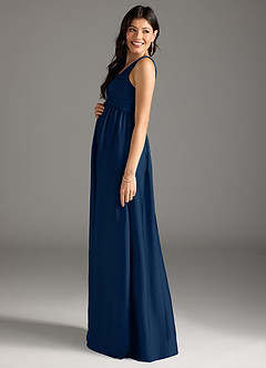 Azazie Yetta Maternity Bridesmaid Dresses A-Line Pleated Stretch Satin Floor-Length Dress image4
