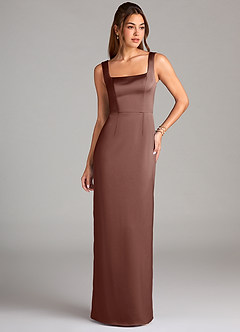 Azazie Flori Robes de demoiselle d'honneur Robe Fourreau en Satin extensible Fente Latérale Expresso image1
