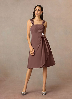 Azazie Olivia Vestidos para mãe da noiva Vestido Café Expresso de Chiffon de Linha A com Plissado image3