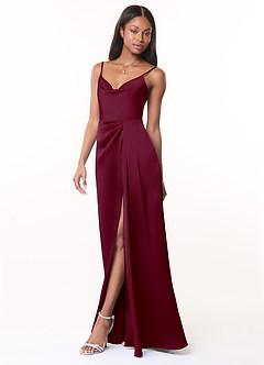 Azazie Brielle Bridesmaid Dresses Mulberry A-Line Cowl Spaghetti Straps Stretch Satin Dress image3