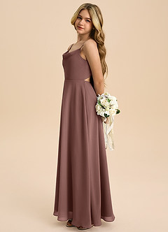 Azazie Shale Junior Espresso A-Line Bow Chiffon Dress image2