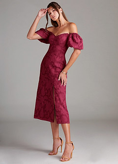 Azazie Evalina Bridesmaid Dresses Burgundy Sheath Floral Burnout Dress image4
