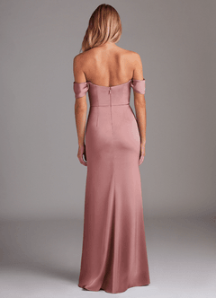 Azazie Saige Vestidos de damas de honor Vestido de Rosa Polvorienta de Satén Elástico de Corte Recto con Vestidos sin tirantes image10