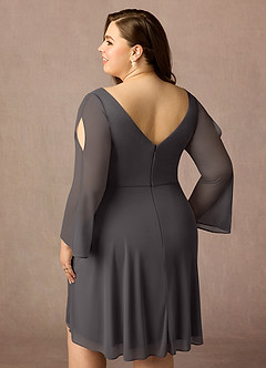 Azazie Teraso Mère de la mariée Robes Robe Trapèze en Maille Plissée Gris Acier image15