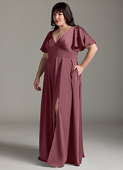 Azazie Kimber Bridesmaid Dresses Desert Rose A-Line Ruched Stretch Satin Dress image10