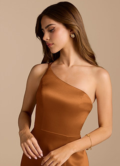 Azazie Trina Jurken voor bruidsmeisjes Jurk van Metaalachtig Satijn met A-Lijn One-Shoulder Koper image8