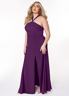 Azazie Rue Vestidos de damas de honor Vestido de Uva de Gasa de Corte en A con Halter image9