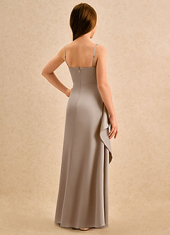 Azazie Cannoli Girls Formal Flower Girl Dresses Taupe A-Line Pleated Stretch Satin Dress image2