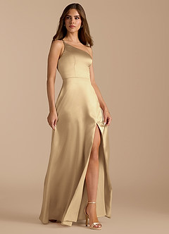 Azazie Trina Jurken voor bruidsmeisjes Jurk van Metaalachtig Satijn met A-Lijn One-Shoulder Champagne image6
