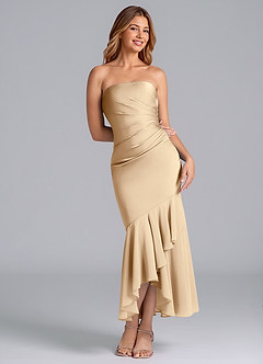 Azazie Danie Bridesmaid Dresses Champagne Sheath Strapless Chiffon Dress image1
