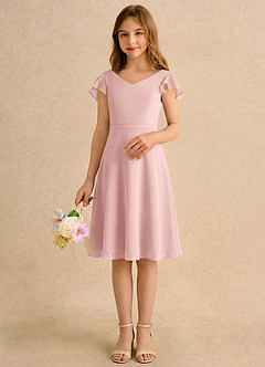 Azazie Narin Girls Formal Robe Demoiselle D'honneur Fillette Robe Trapèze en Mousseline de soie avec manches Rose Poudré image3