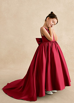 Azazie Mimia Robe Demoiselle D'honneur Fillette Robe Trapèze en Mat Satiné Arc Écarlate image4