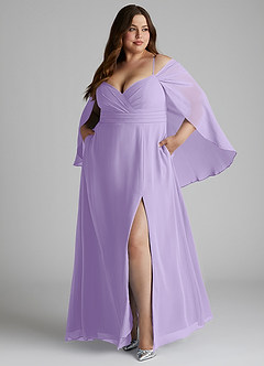 Azazie Cienna Bridesmaid Dresses Lilac A-Line Off the Shoulder Chiffon Dress image9