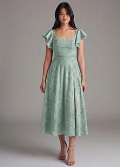 Azazie Bondi Bridesmaid Dresses Agave A-Line Ruched Floral Burnout Dress image4
