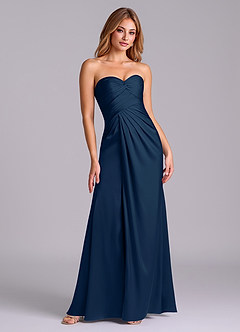 Azazie Sabrine Final Sale Dark Navy A-Line Sweetheart Neckline Stretch Satin Dress image3