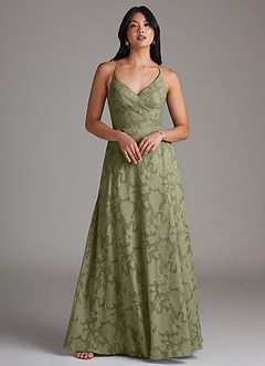 Azazie Davis Abiti da Damigella Abito A-Line in Burnout Floreale Plissettato Pistacchio image3