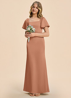 Azazie Chace Junior Bronzer Sheath Stretch Satin Dress image3