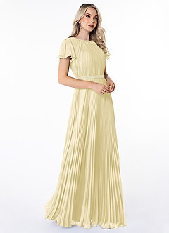 Azazie Kara 겸손한 신부 들러리 드레스 A라인 주름진 쉬폰 플로어 길이 드레스 image3