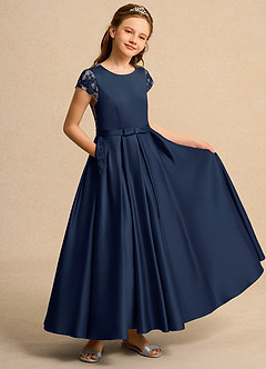 Azazie Bunny Junior Formal Blumenmädchenkleider Ballkleid Spitze Kleid Dunkelmarine image1