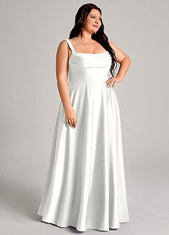 Azazie Shaude Abiti da Damigella Abito A-Line in Raso Elasticizzato Plissettato Bianco image3