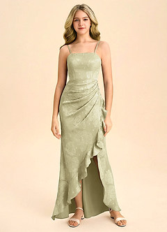 Azazie Buzzy Junior Formal Robe Sirène en Blumen-Burnout Rayé Feuille De Céladon à Fleurs image3