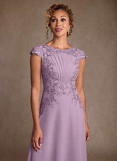 Azazie Crista 신부의 어머니 드레스 A라인 레이스 쉬폰 티 길이 드레스 image5