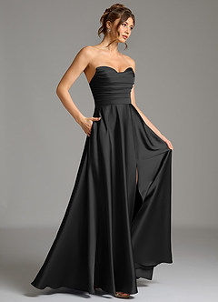 Azazie Ayla Suknie dla druhen Linia A Gorset Satyna elastyczna Do ziemi Sukienka image6