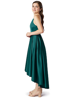 Azazie Jemima Junior A-Linie mit Taschen Stretch-Satin Kleid Pfau image3