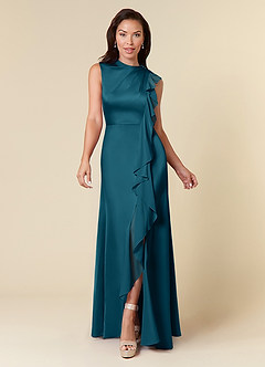 Azazie Narine Kleider für die Brautmutter A-Linie Hoher Ausschnitt Plissee Stretch-Satin Kleid Tintenblau image3