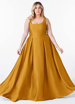 Azazie Neve Vestidos de damas de honor Vestido de Caramelo de Satén Elástico de Corte Princesa con Con bolsillos image10