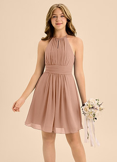Azazie Bonnie Junior A-Linie Plissee Chiffon Kleid Champagner Rosa image3