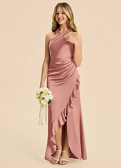 Azazie Thea Junior Rosette Sheath Ruched Stretch Satin Dress image4