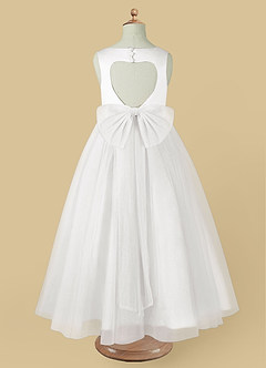 Azazie Muni Flower Girl Dresses White A-Line Bow Tulle Dress image4