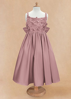 Azazie Midge Blumenmädchenkleider A-Linie Schleifen Matte Satin Kleid Altrosa image5