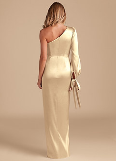 Azazie Asher Final Sale Black Sheath One Shoulder Metallic Satin Dress image6