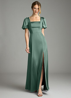 Azazie Fyona Brudtärnklänningar Klä av A-Linje i Stretch Satin Plisserad Eukalyptus image7