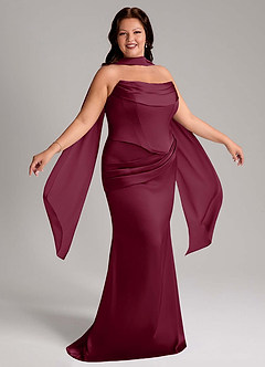 Azazie Sorrel Bridesmaid Dresses Mulberry Mermaid Strapless Stretch Satin Convertible Dress image12