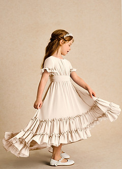 Azazie Kass Flower Girl Dresses White Alabaster A-Line Pleated Chiffon Dress image5