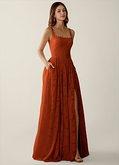 Megan Paprika Lace A-line Prom Dress image4