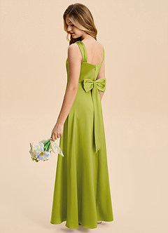 Azazie Kiki Junior Lemongrass A-Line Bow Stretch Satin Dress image2