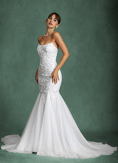 Azazie Harmony Wedding Dresses Diamond White Mermaid Strapless Tulle Dress image9