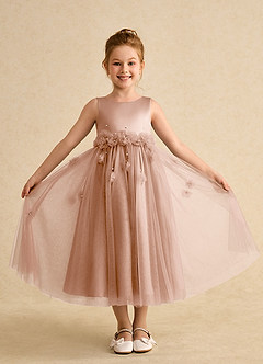 Azazie Lux Flower Girl Dresses Champagne Rose A-Line Beaded Tulle Dress image4