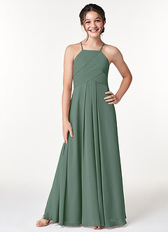 Azazie Ginger Junior Eucalyptus A-Line Pleated Chiffon Dress image1