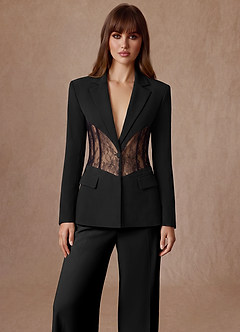 front Juliette Negro Blazer sastre con paneles de encaje de tejido refinado
