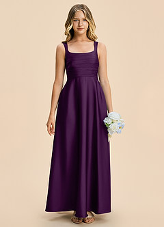 Azazie Azaria Junior Grape A-Line Pleated Stretch Satin Dress image3