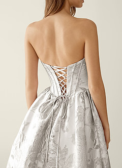 Allegra Silver Floral Jacquard A-line Prom Dress image6
