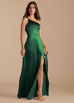 Azazie Trina Brautjungfernkleider A-Linie One-Shoulder Metallischer Satin Kleid Dunkelgrün image6